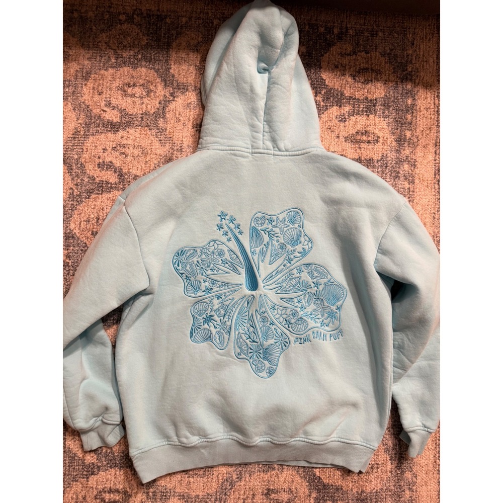 Pink Palm Puff "Everything Comes in Waves" Hoodie in Blue Size Large - Picture 5 of 8